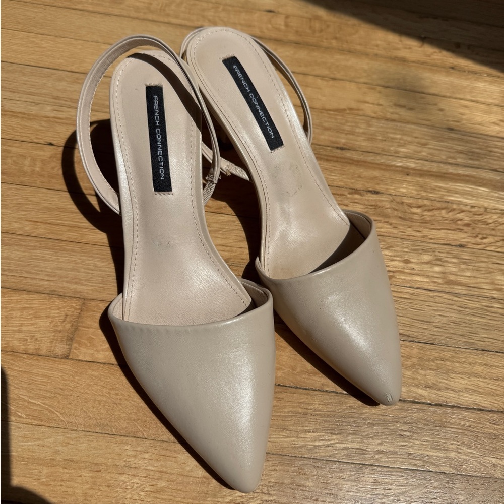 French Connection cream slingback pointed toe kitten heels sz 8
